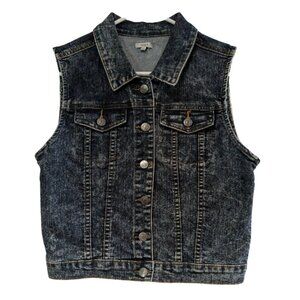 Chiqle Denim Architect Girls Dark Wash Denim Vest White Lace Back Large